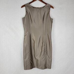 Calvin Klein Dress 8 Taupe Metallic Sleeveless Sheath Lined Career Tailored NEW
